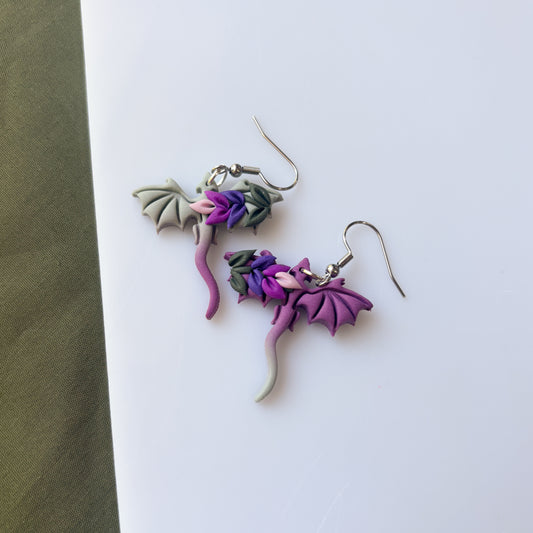 LAVENDER SAGE OMBRE DRAGON EARRINGS (MINI)