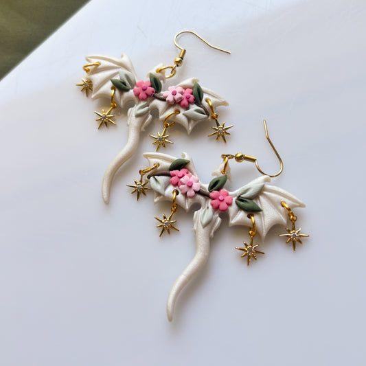 CHERRY BLOSSOM PEARLY DRAGON EARRINGS (LARGE)