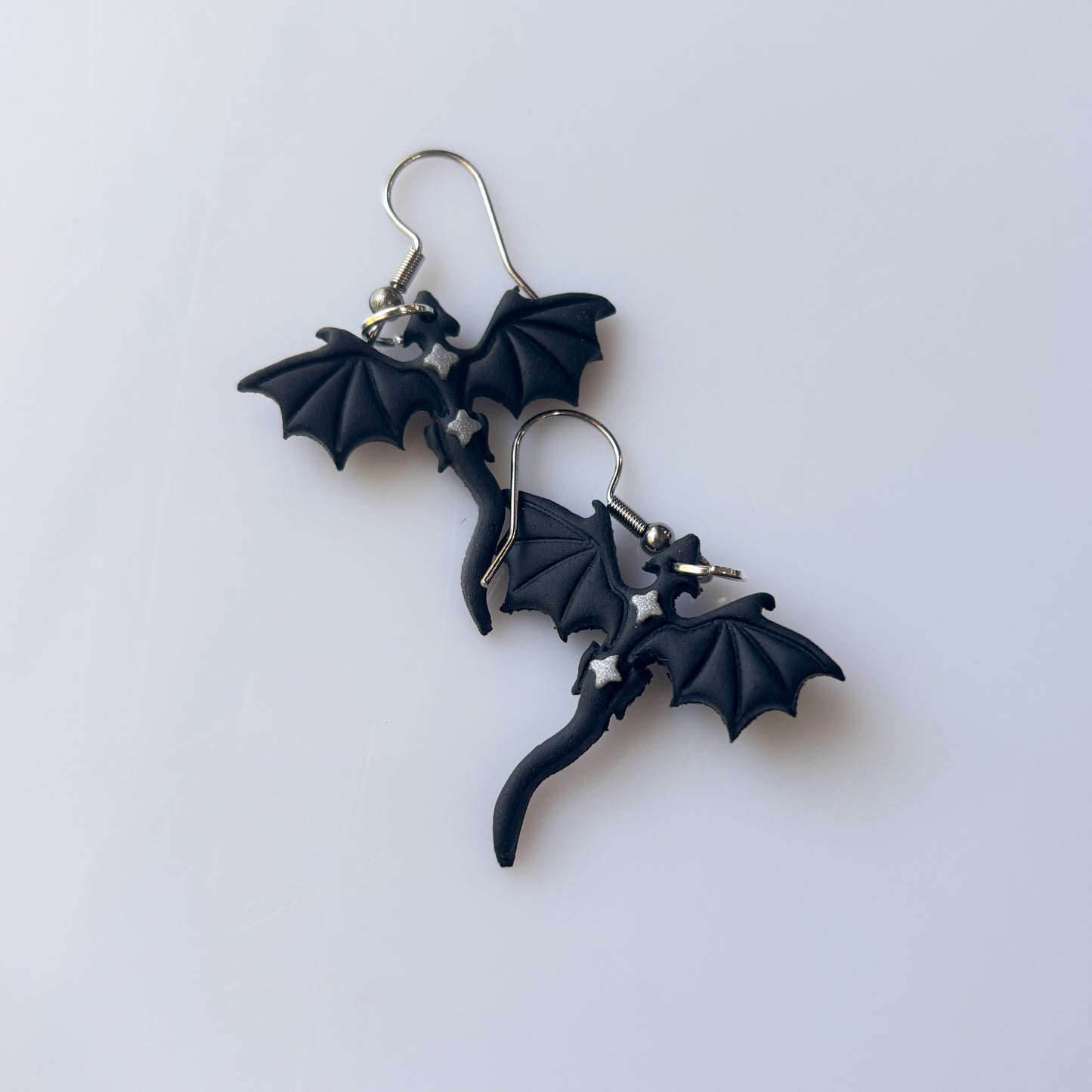 BLACK & SILVER STAR DRAGON EARRINGS (MINI)