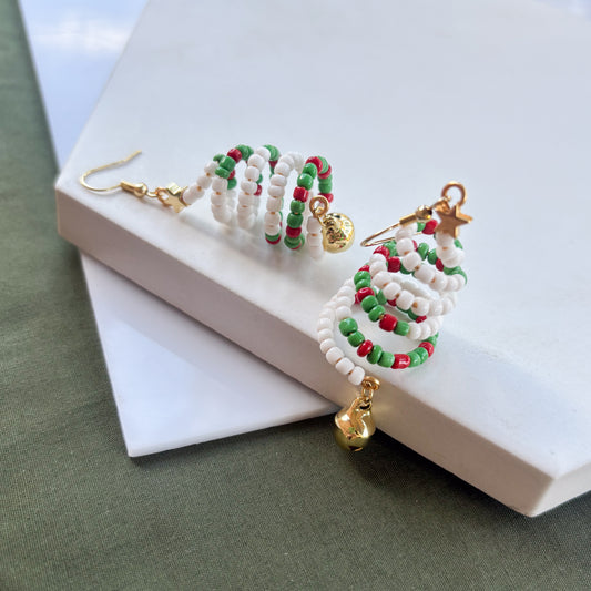 CHRISTMAS TREE BEAD SPIRAL EARRINGS
