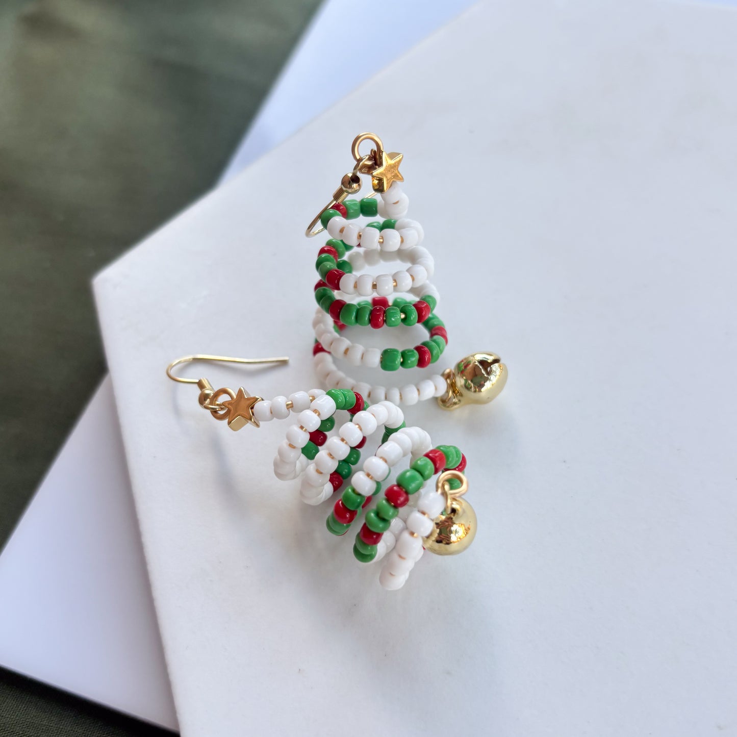 CHRISTMAS TREE BEAD SPIRAL EARRINGS