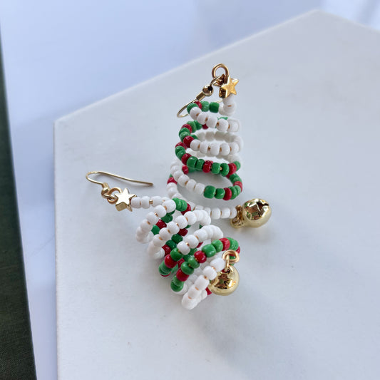 CHRISTMAS TREE BEAD SPIRAL EARRINGS