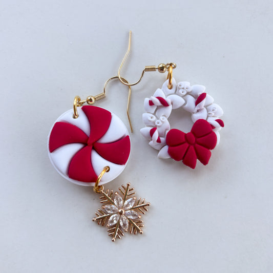 PEPPERMINT & SNOW WREATH EARRINGS