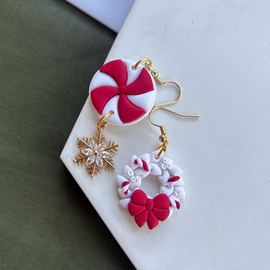 PEPPERMINT & SNOW WREATH EARRINGS
