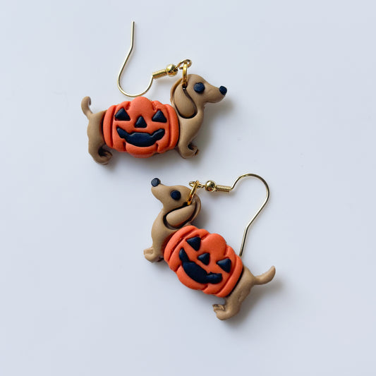 PUMPKIN DACHSHUND EARRINGS