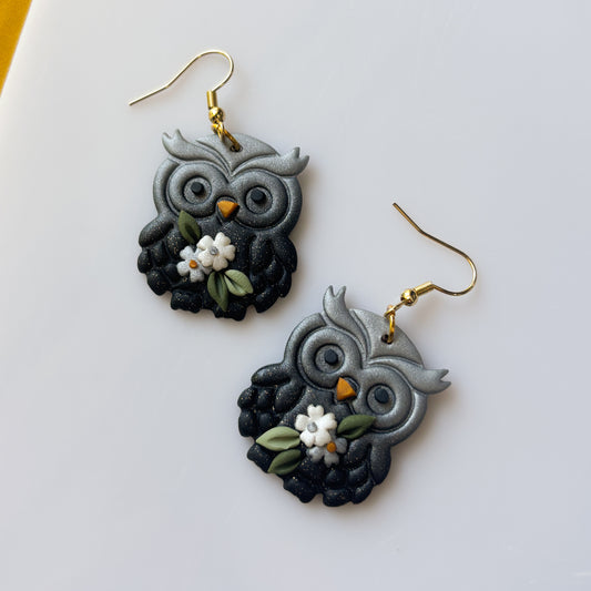 SILVERY OWL EARRINGS