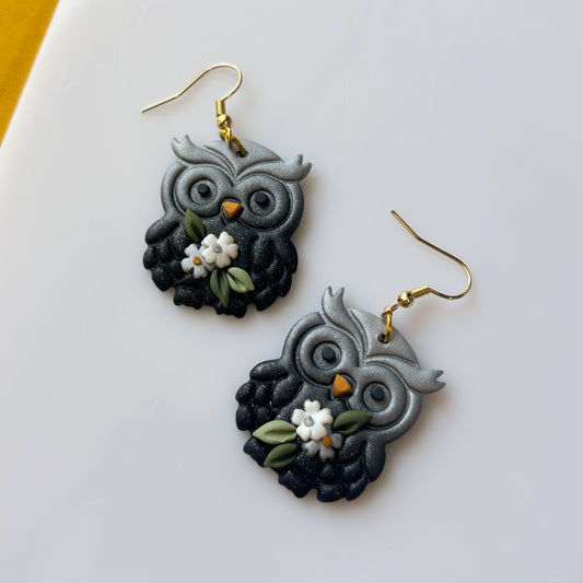 SILVERY OWL EARRINGS