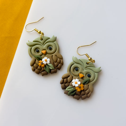 GREEN OWL EARRINGS