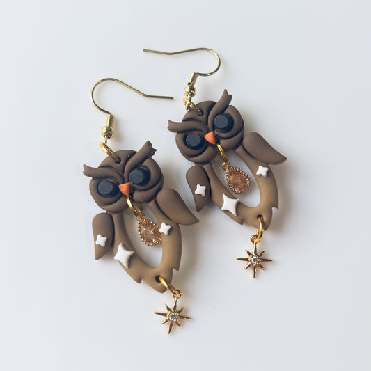 BROWN OWL ANIMAL EARRINGS