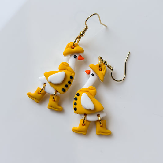 YELLOW RAIN COAT GEESE EARRINGS