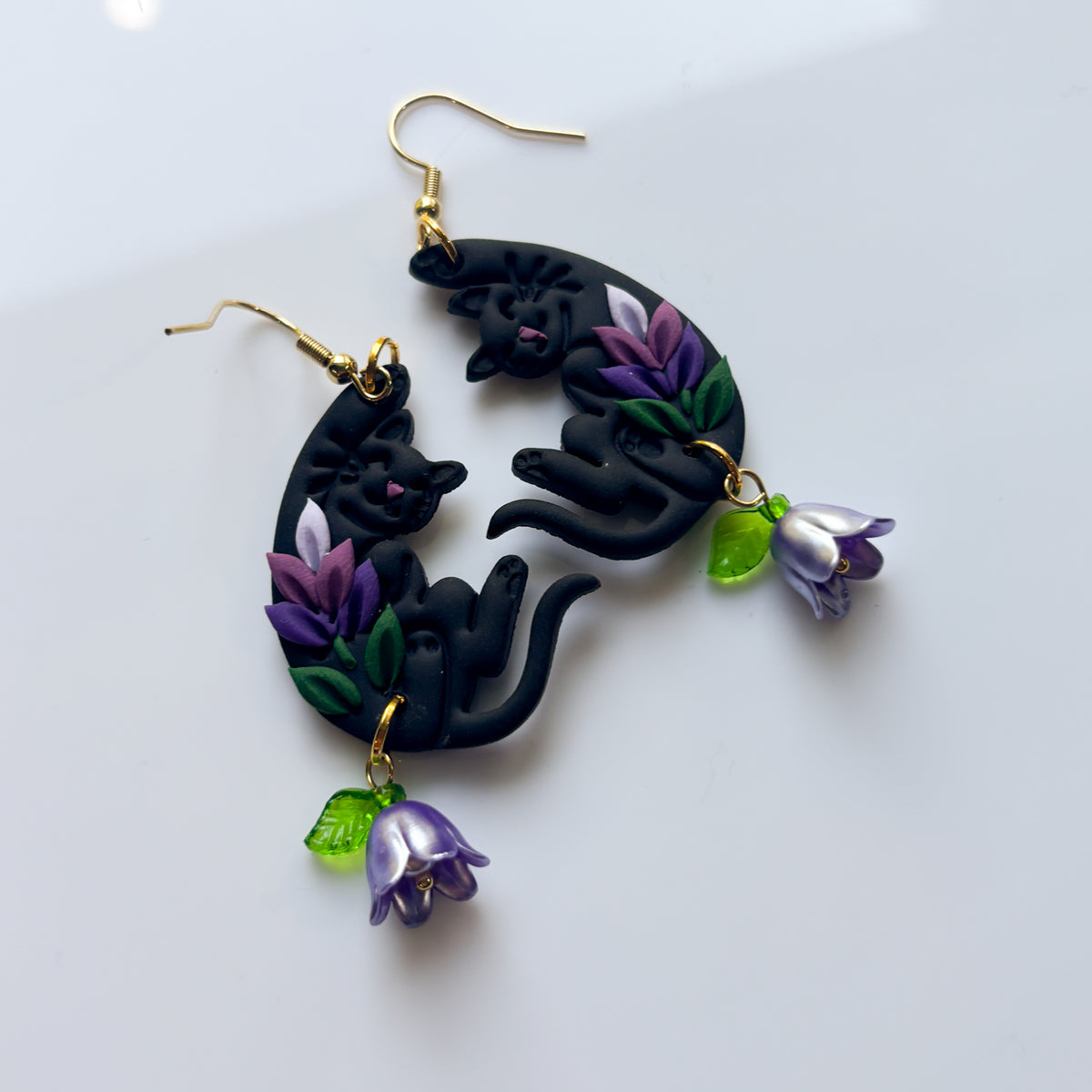LAVENDER BLACK CAT EARRINGS