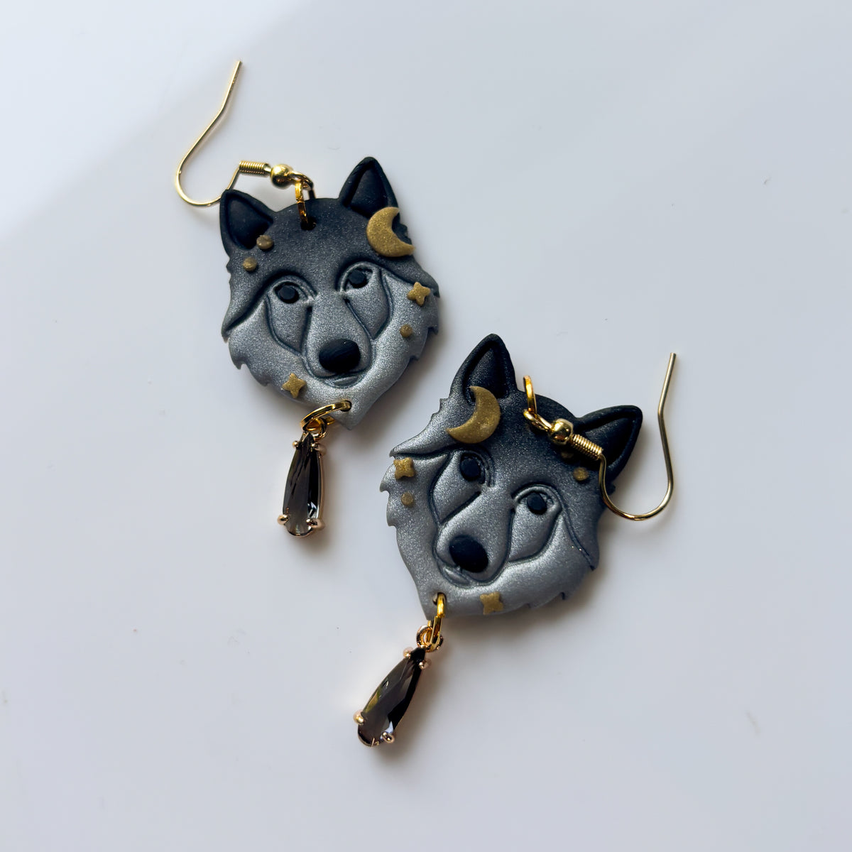 GREY WOLF EARRINGS