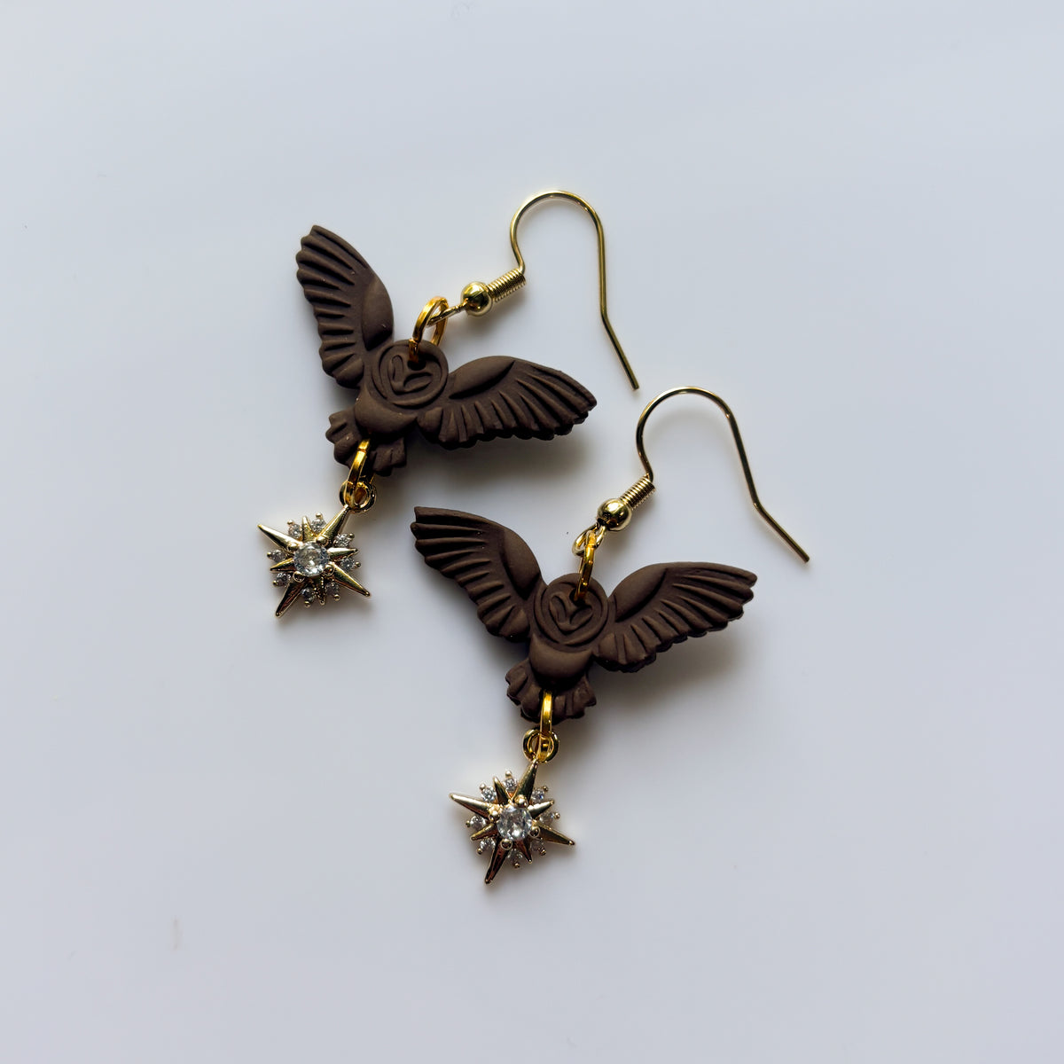 BROWN FLYING OWL EARRINGS