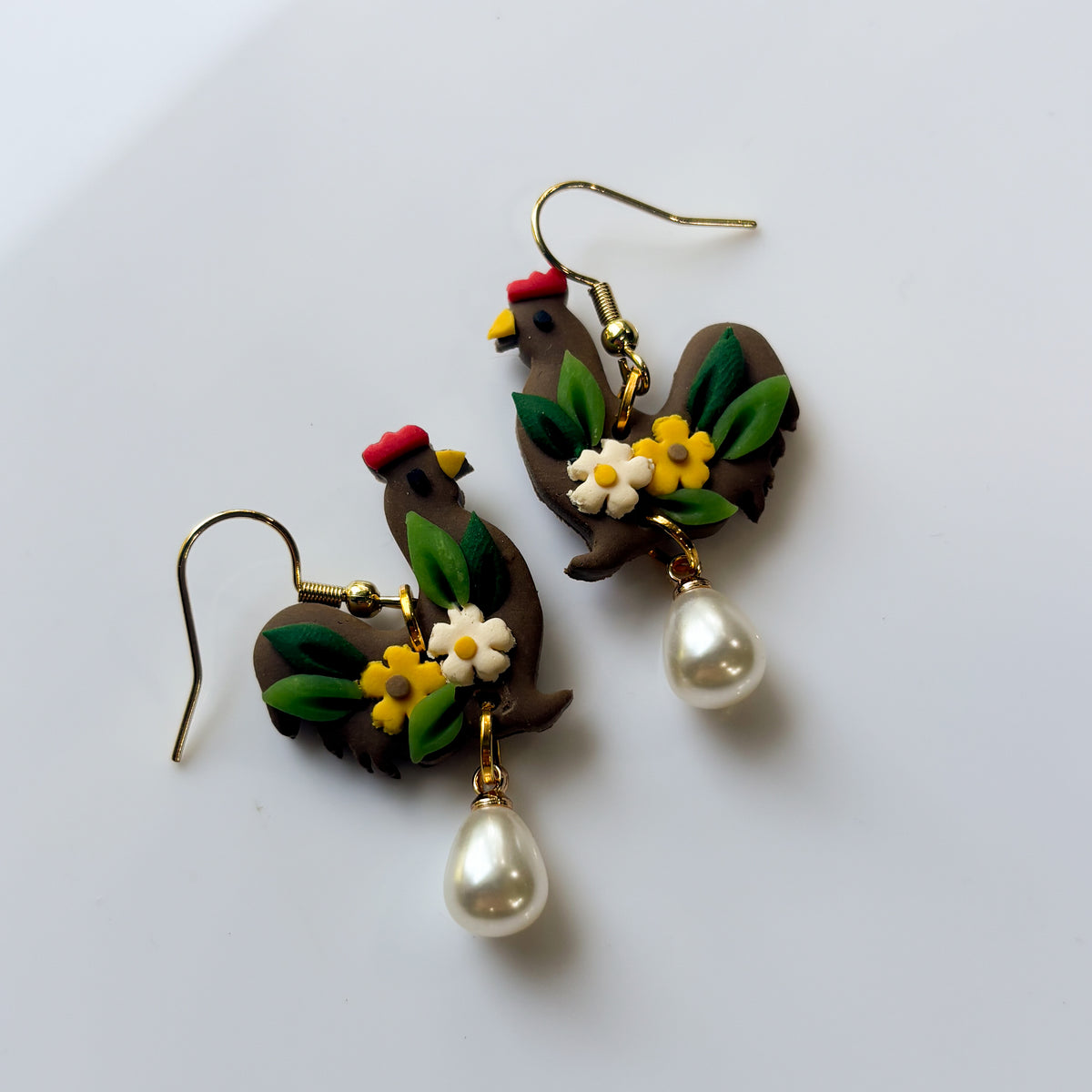 BROWN CHICKEN EARRINGS