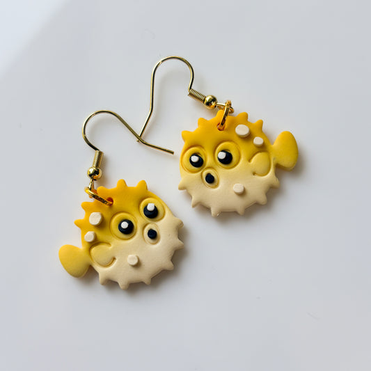 YELLOW PUFFER ANIMAL EARRINGS