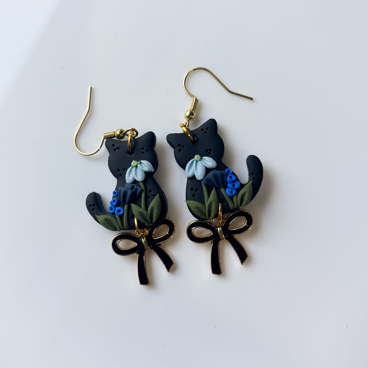 BLACK FLORAL CAT EARRINGS