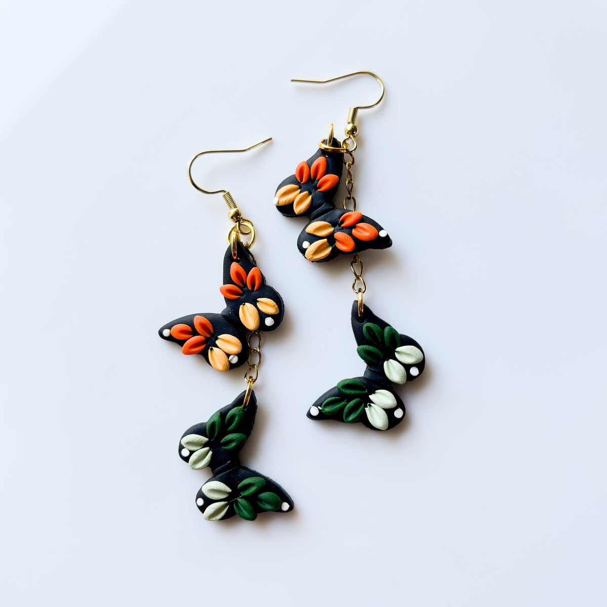 DUO BUTTERFLY ORANGE & GREEN EARRINGS