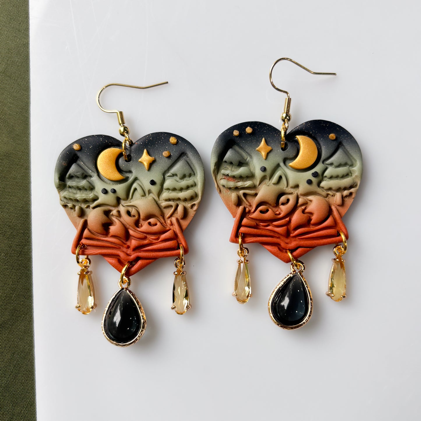 FOREST FOXES ON BOOKS HEART EARRINGS
