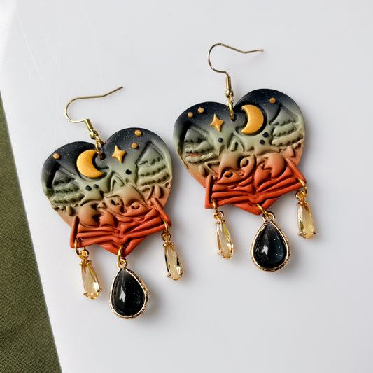 FOREST FOXES ON BOOKS HEART EARRINGS