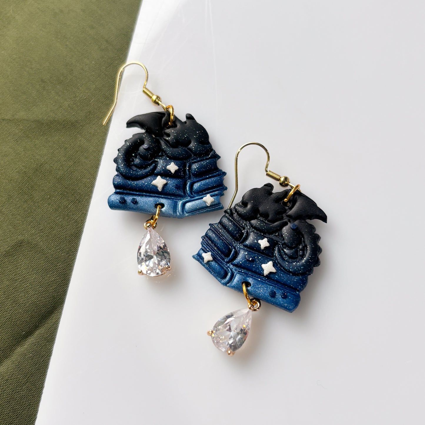 STARRY BLUE DRAGONS ON BOOKS EARRINGS
