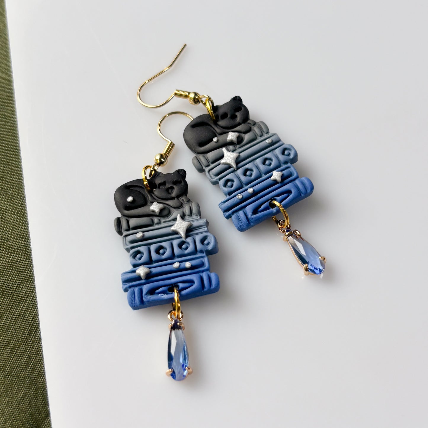 BLACK CATS ON BOOK STACKS EARRINGS