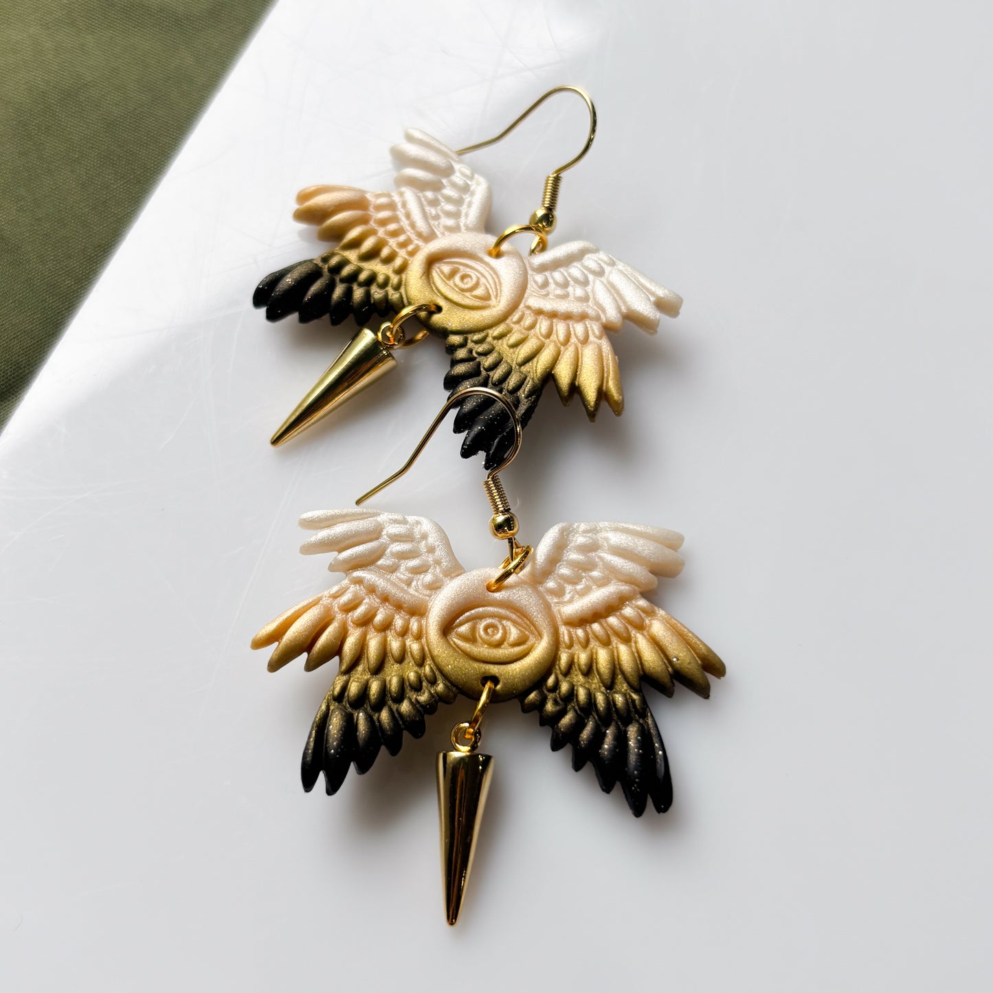 BIBLICALLY ACCURATE ANGEL BLACK/GOLD/PEARL EARRINGS