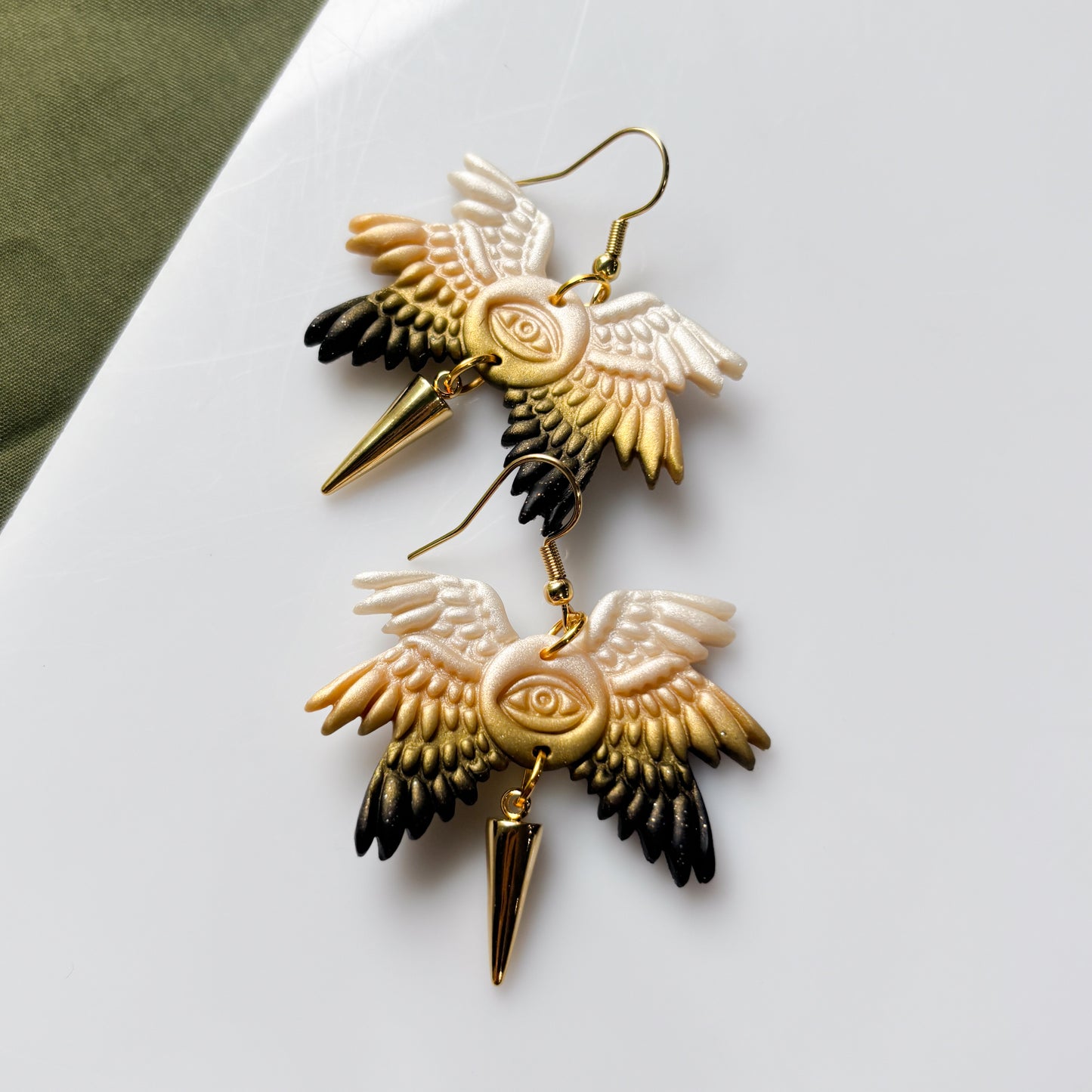 BIBLICALLY ACCURATE ANGEL BLACK/GOLD/PEARL EARRINGS