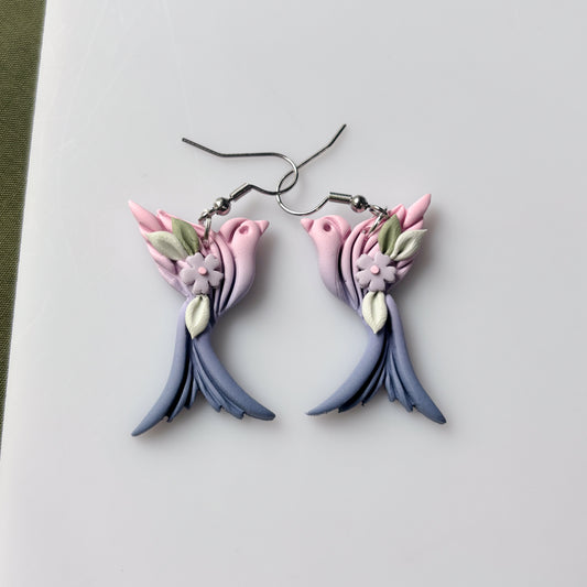 PINK & BLUE BIRD EARRINGS
