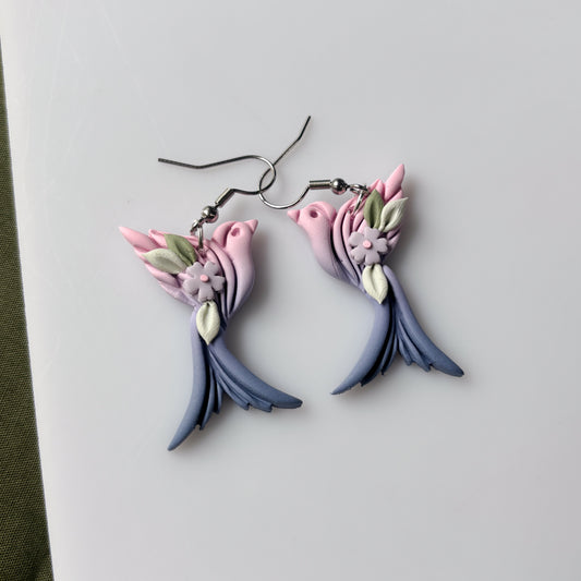 PINK & BLUE BIRD EARRINGS