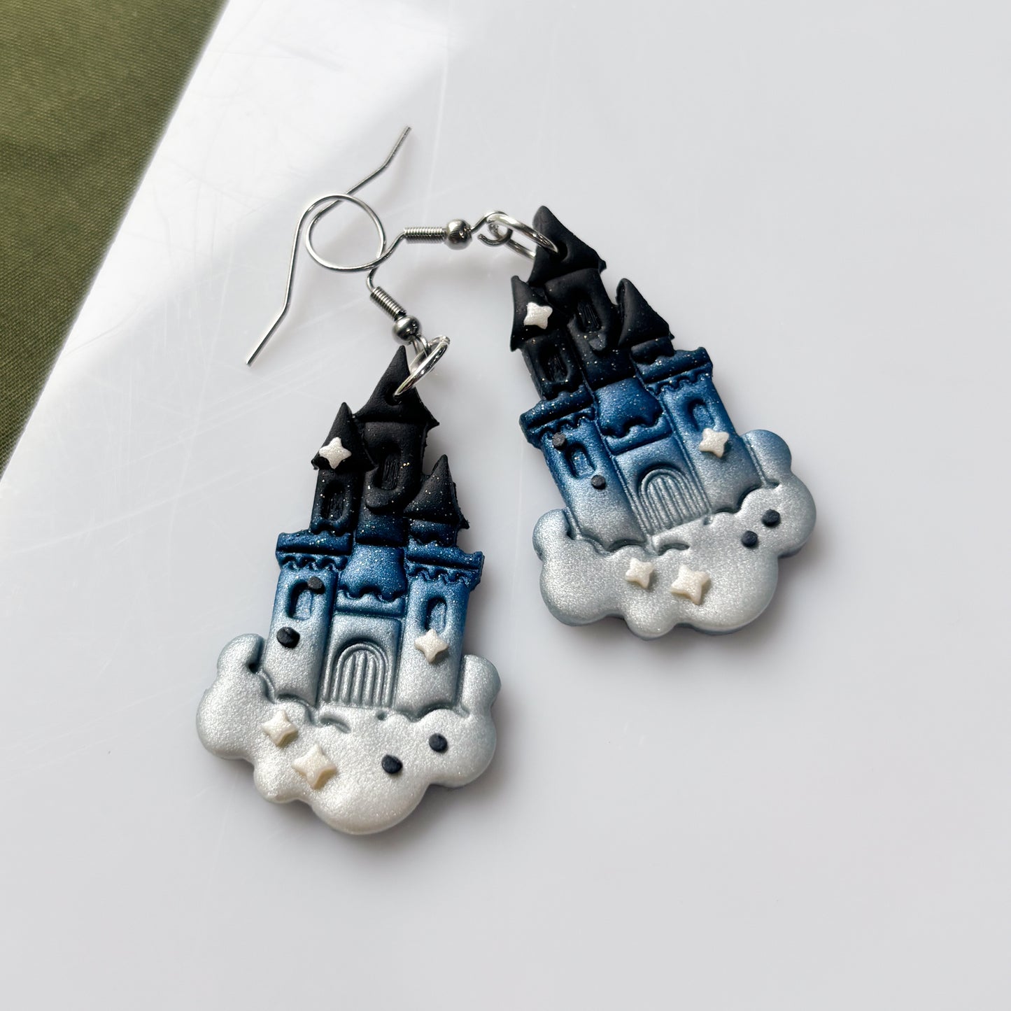 BLUE SPARKLY CASTLE IN THE CLOUDS EARRINGS
