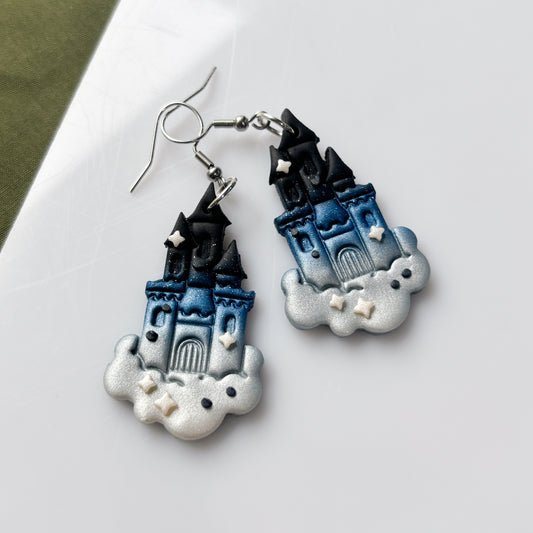 BLUE SPARKLY CASTLE IN THE CLOUDS EARRINGS