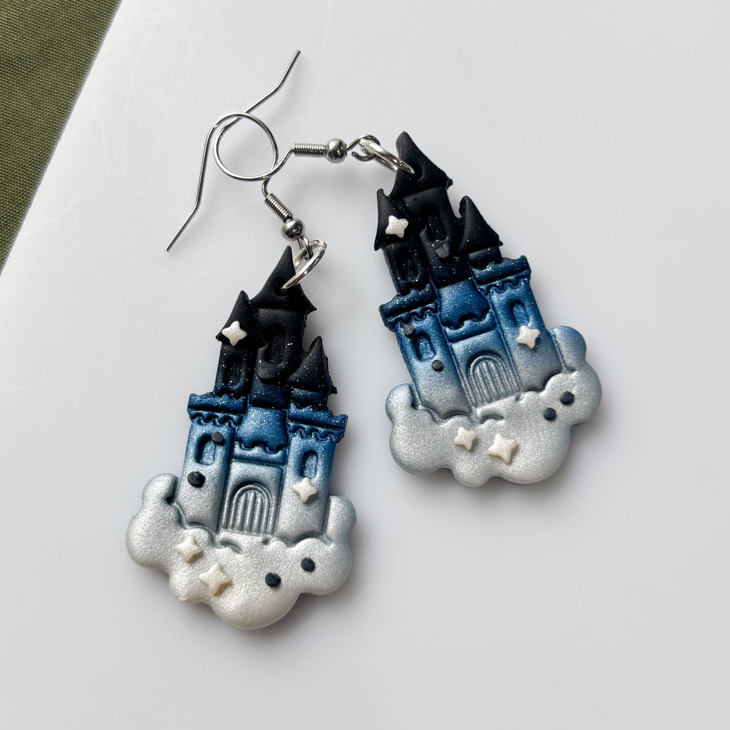BLUE SPARKLY CASTLE IN THE CLOUDS EARRINGS