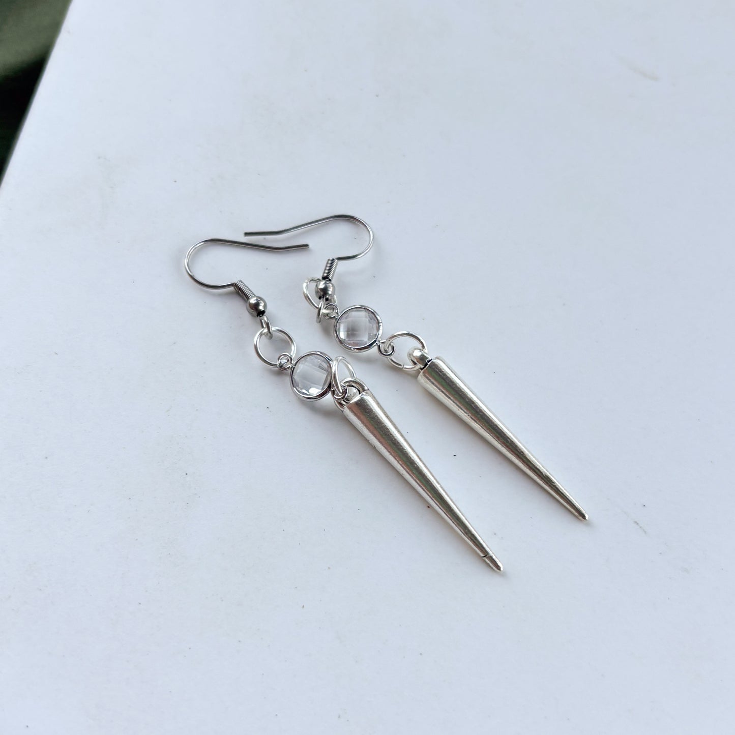 SILVER SPIKE & GEM CHARM EARRINGS