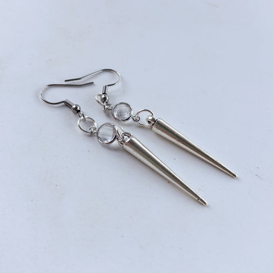 SILVER SPIKE & GEM CHARM EARRINGS