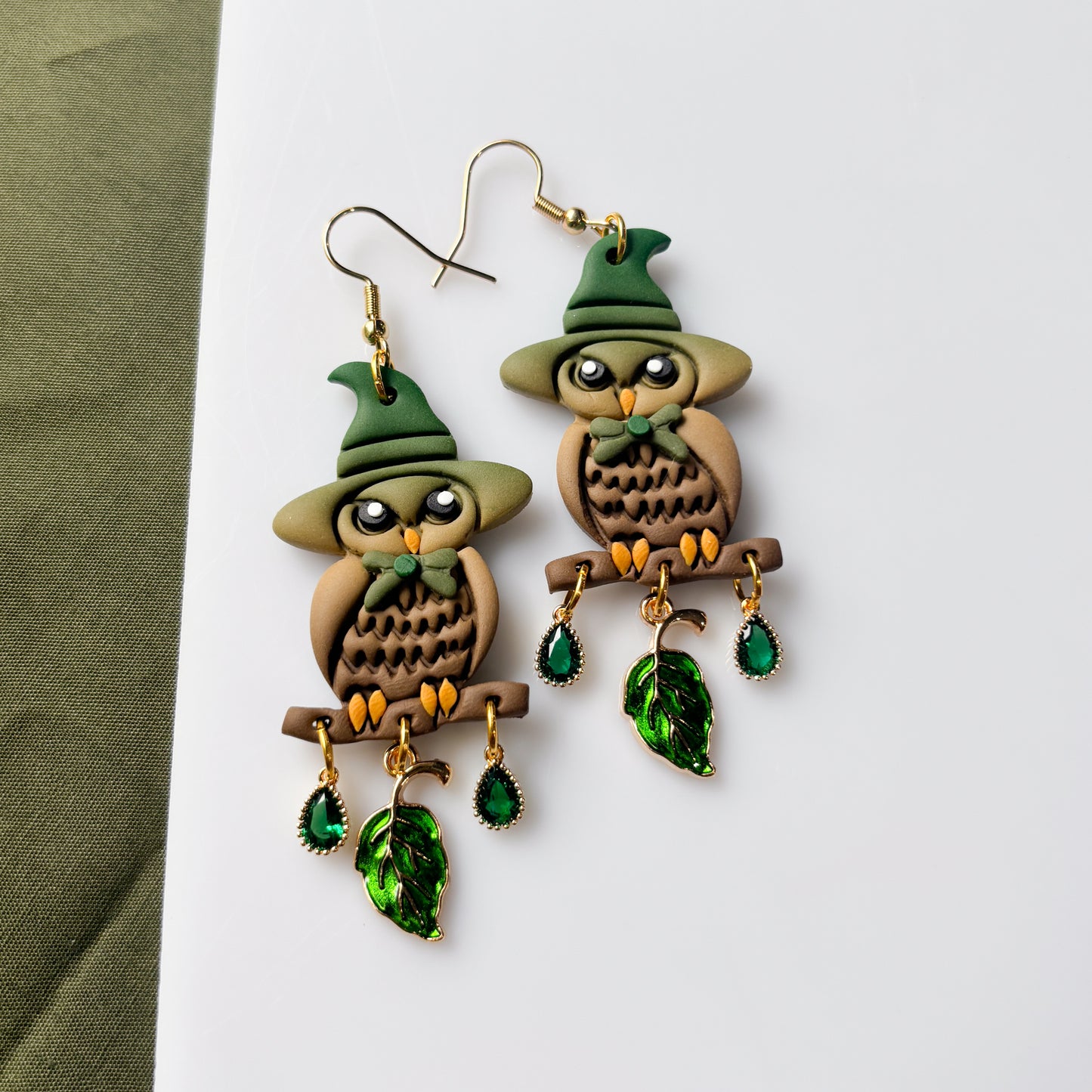 GREEN WIZARD OWL EARRINGS