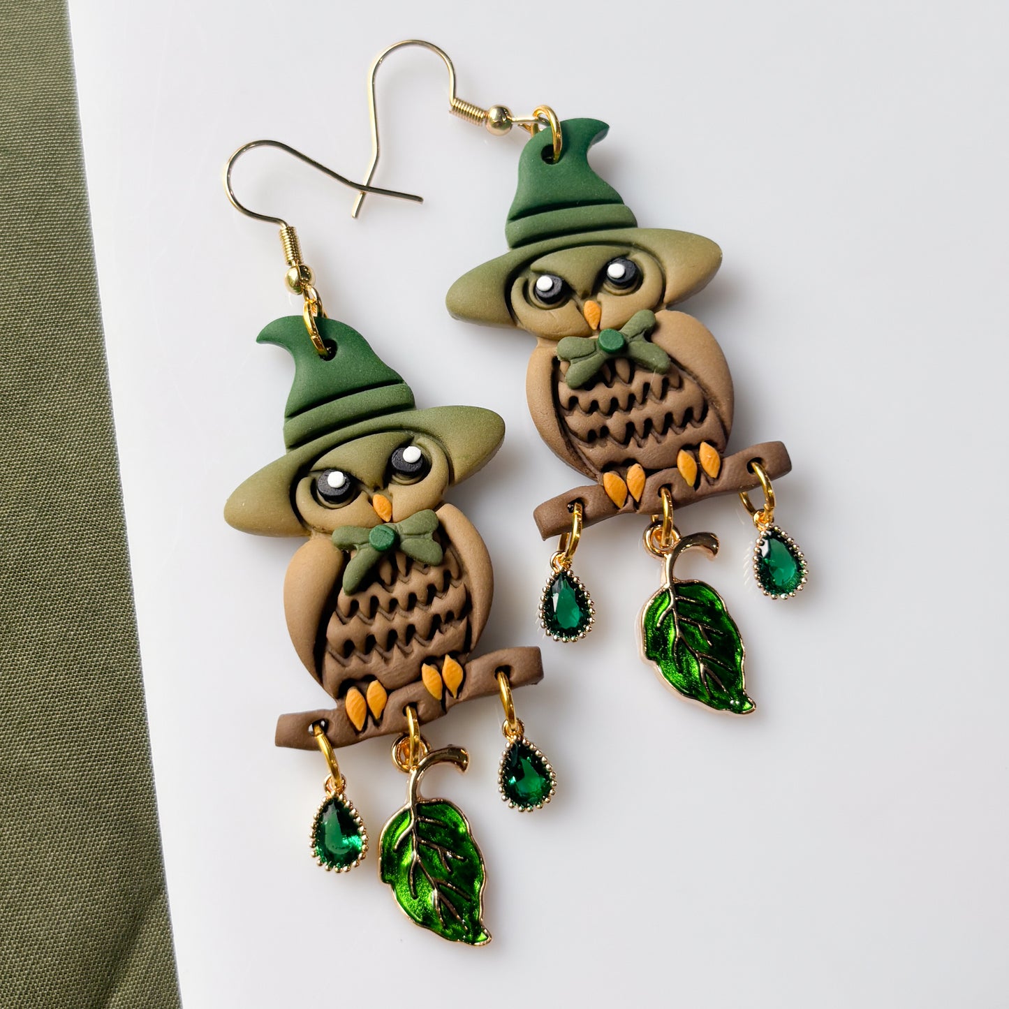 GREEN WIZARD OWL EARRINGS