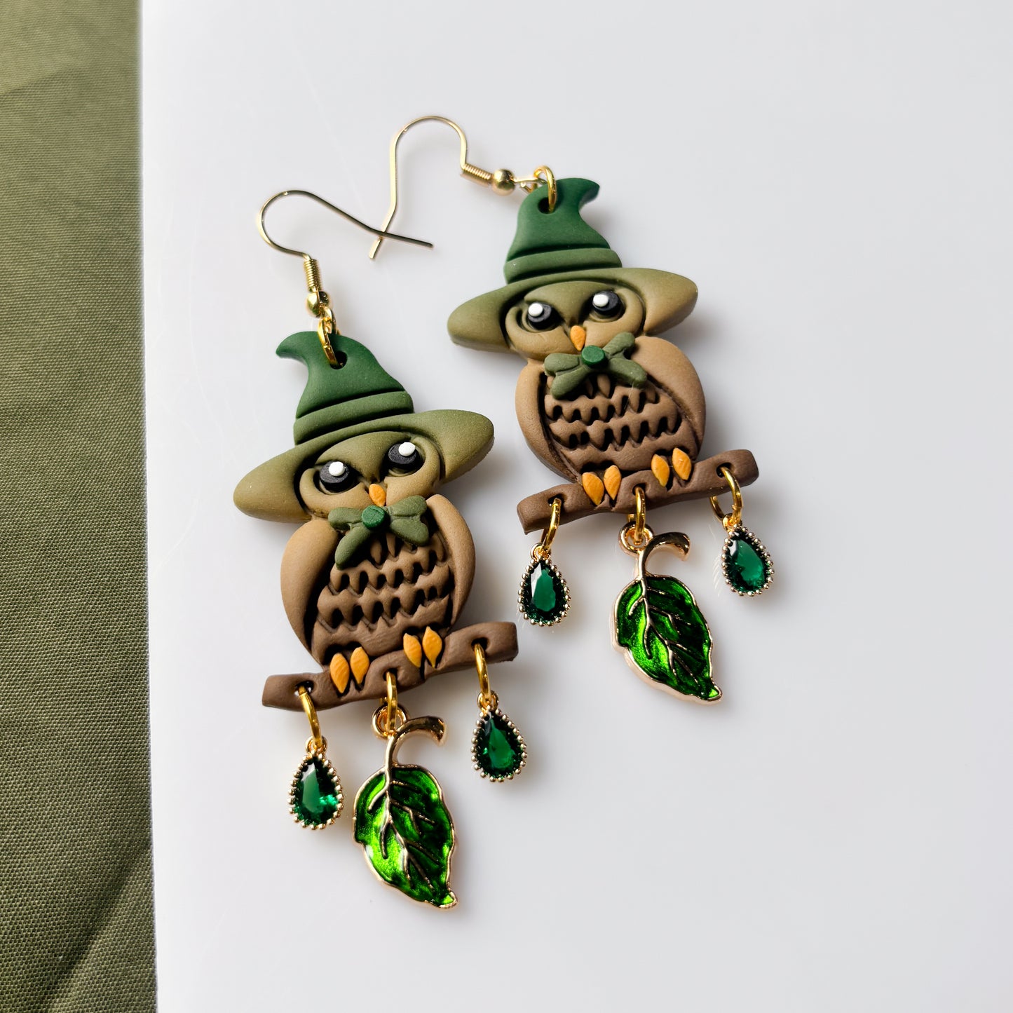 GREEN WIZARD OWL EARRINGS