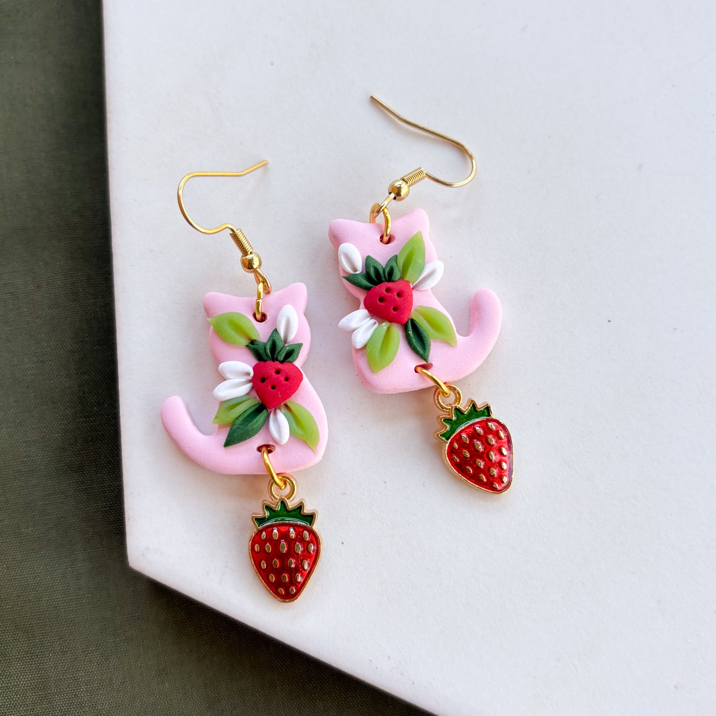 PINK STRAWBERRY CAT EARRINGS