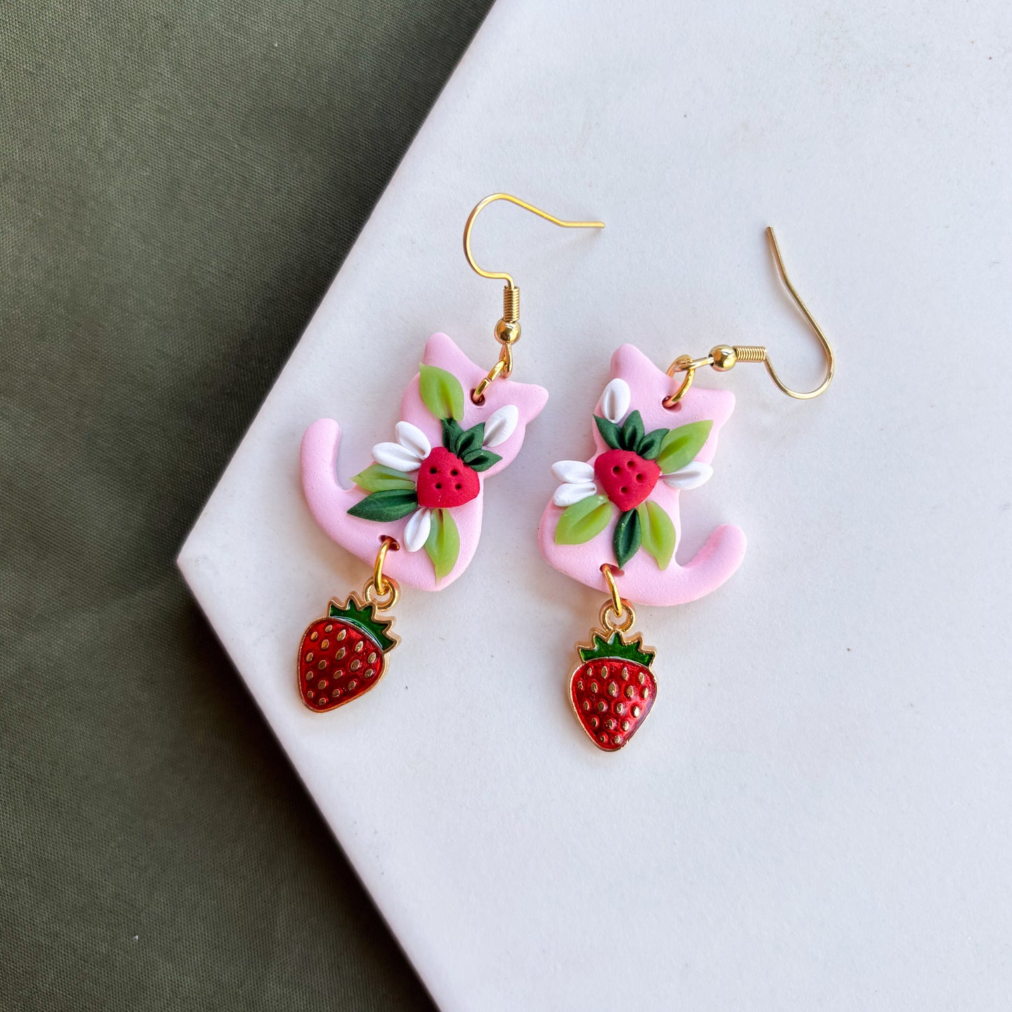 PINK STRAWBERRY CAT EARRINGS