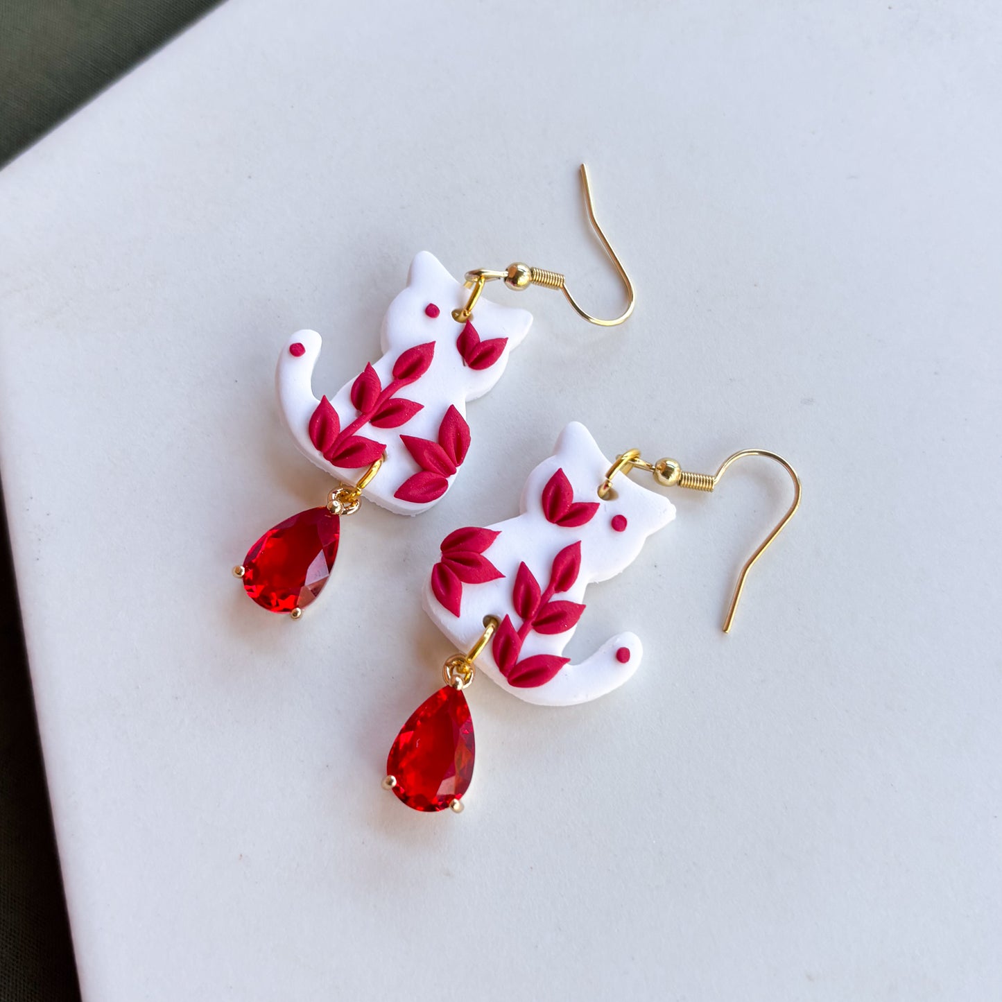 RED PORCELAIN CAT EARRINGS