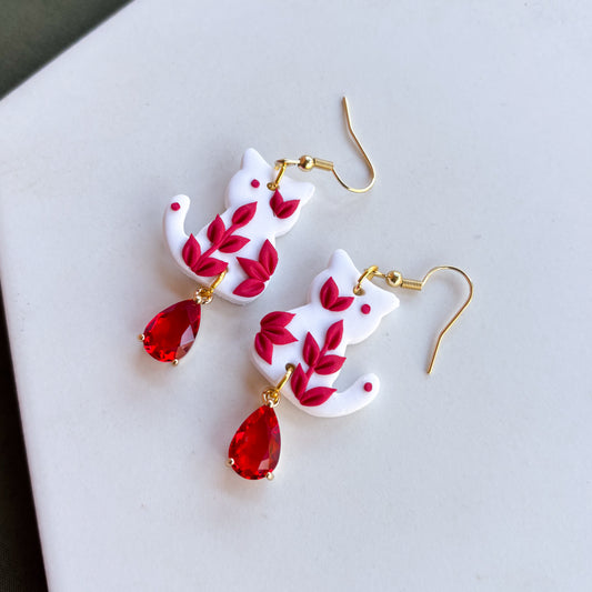 RED PORCELAIN CAT EARRINGS