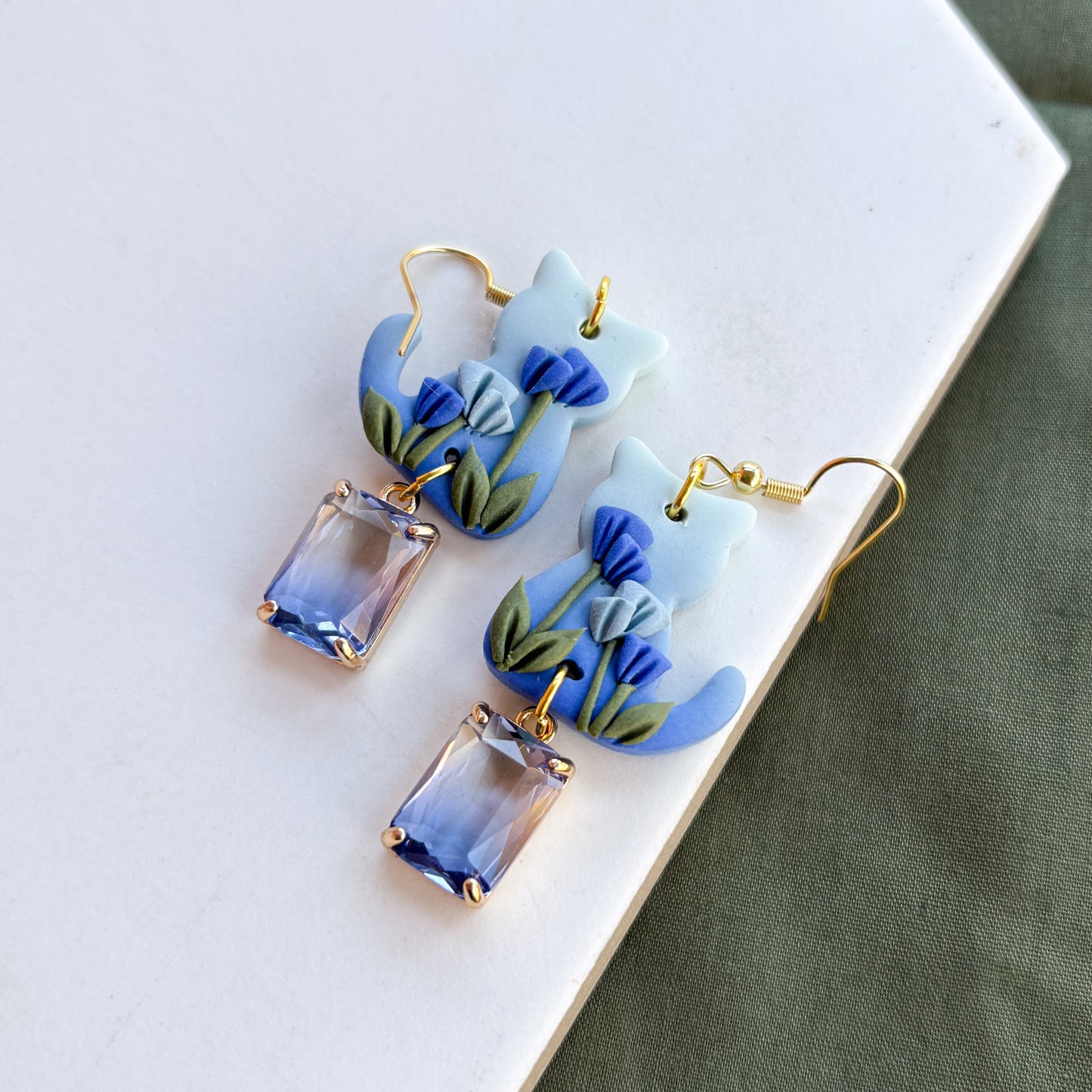 BLUE OMBRE FLORAL CAT EARRINGS