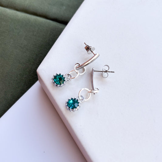 BLUE CIRCLE GEM STUD CHARM EARRINGS