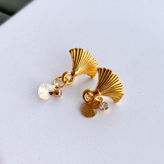 GINKO LEAF STUD CHARM EARRINGS