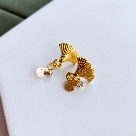 GINKO LEAF STUD CHARM EARRINGS