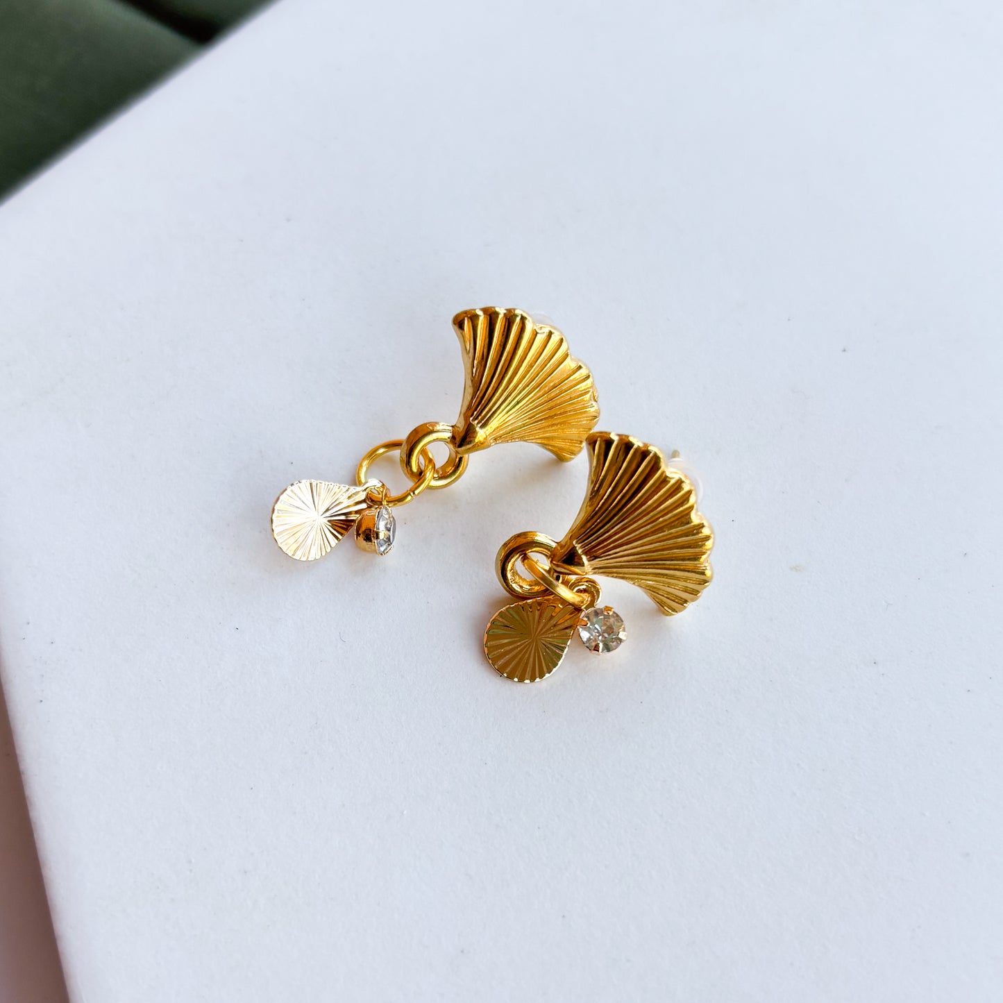 GINKO LEAF STUD CHARM EARRINGS