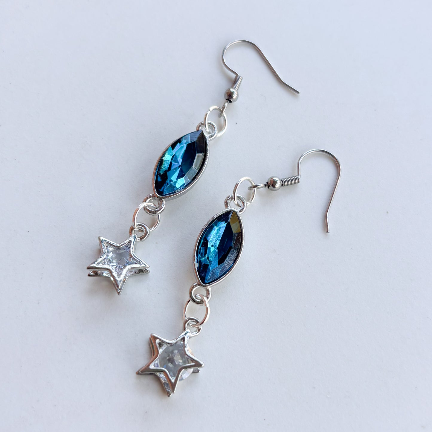 TEAL DIAMOND & SILVER STAR GEM CHARM EARRINGS