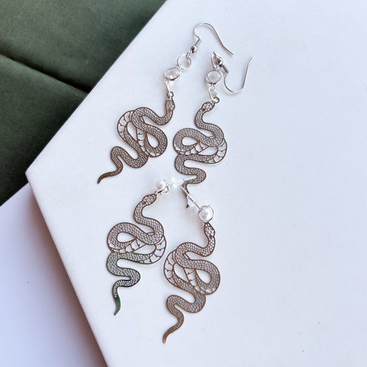 SILVER SNAKE CHARM EARRINGS