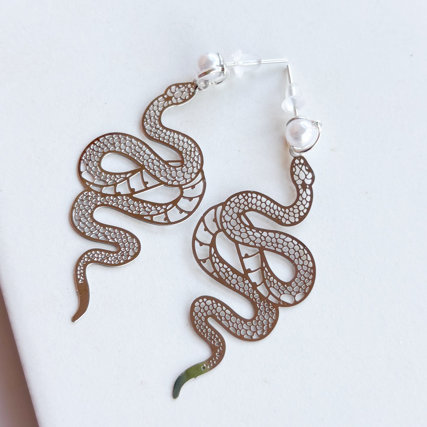 SILVER SNAKE CHARM EARRINGS