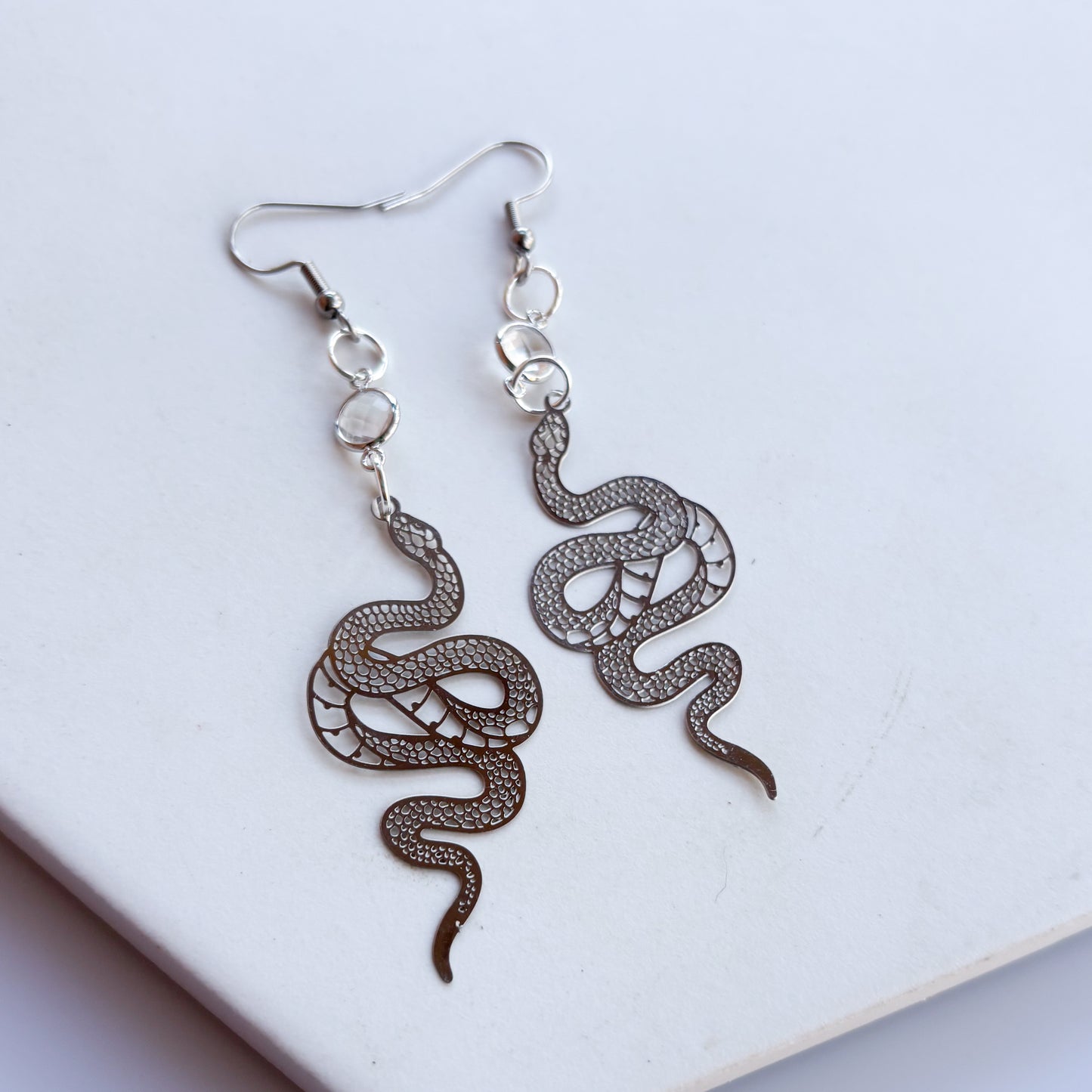 SILVER SNAKE CHARM EARRINGS